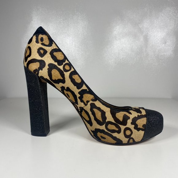 Sam Edelman Women Shoes Frances Leopard High Heels Sparkle Leather Brown Sz 7 - Picture 4 of 14